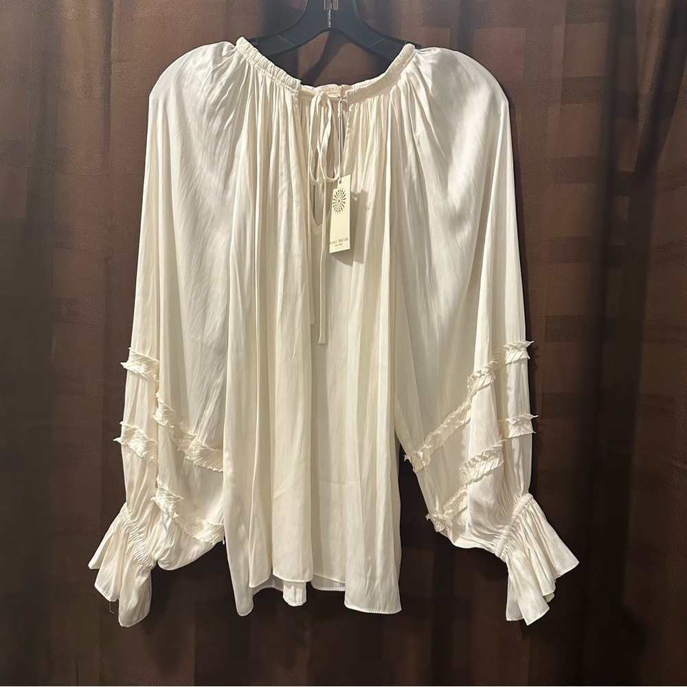 NWT Ramy Brook Maty Balloon Long Sleeve CREAM Women’s Top Medium reg $385‎
